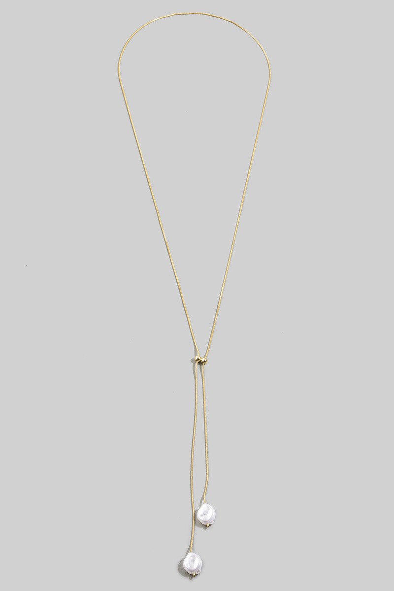 Baroque Pearl Lariat Chain Necklace