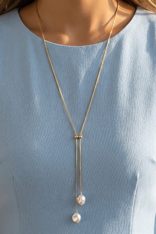 Baroque Pearl Lariat Chain Necklace