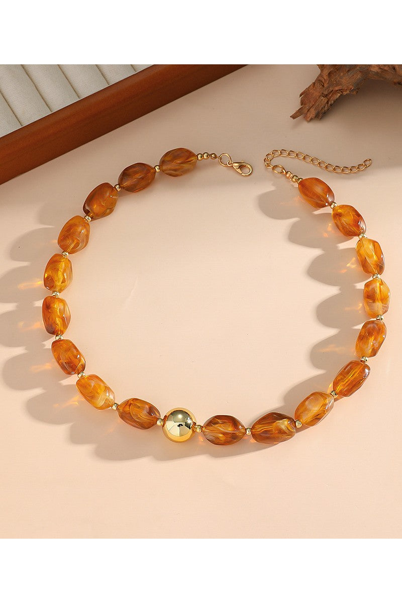 Tumbled Gold Center Bead Fall Necklace