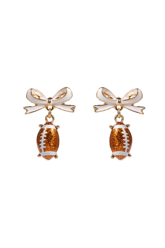 Enamel White Bow Glitter Football Drop Earrings