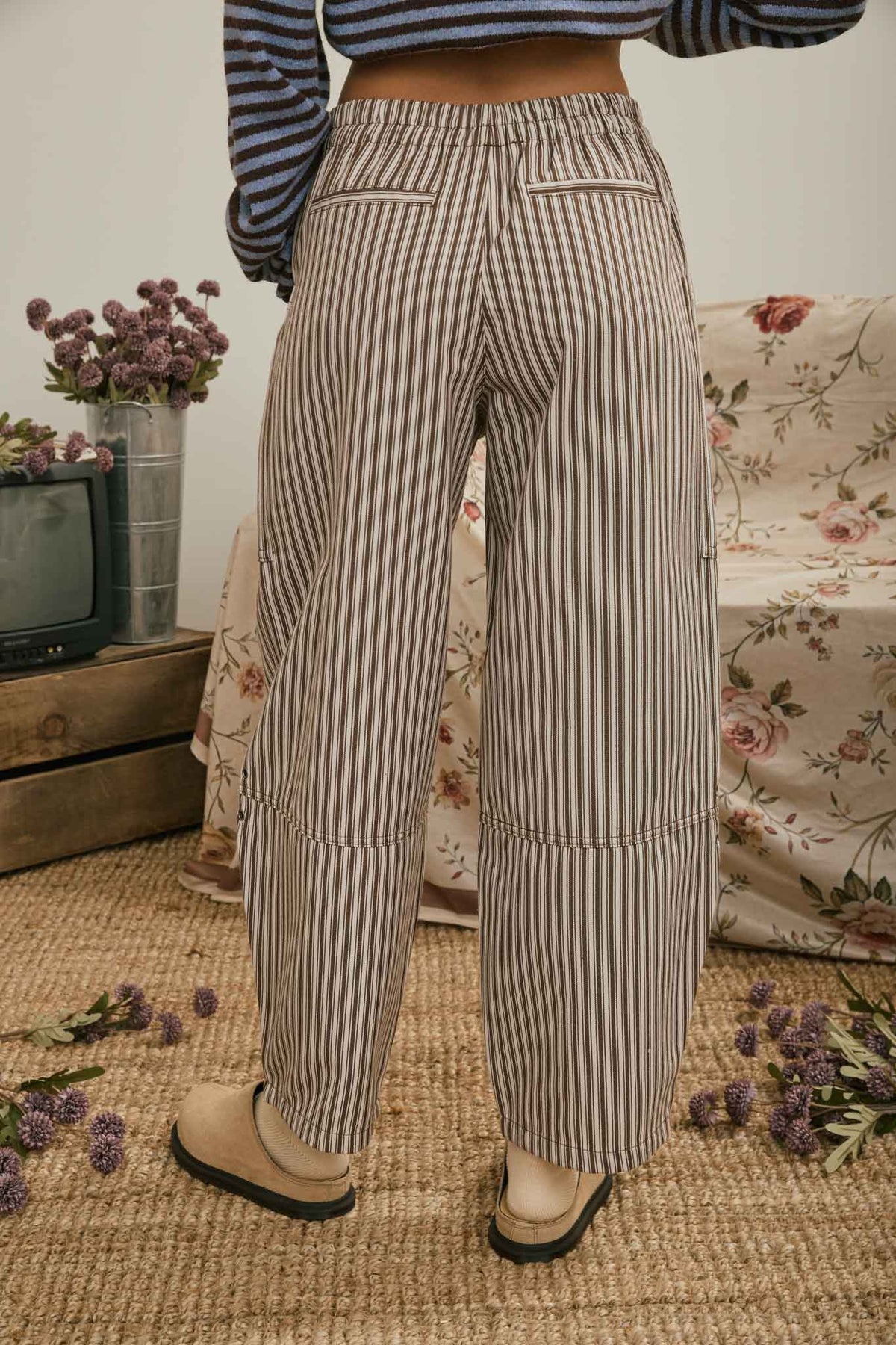 Striped Patch Pocket Wide Leg Barrel Pant