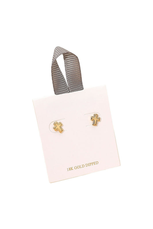Outlined Cross Stud Earring-Gold
