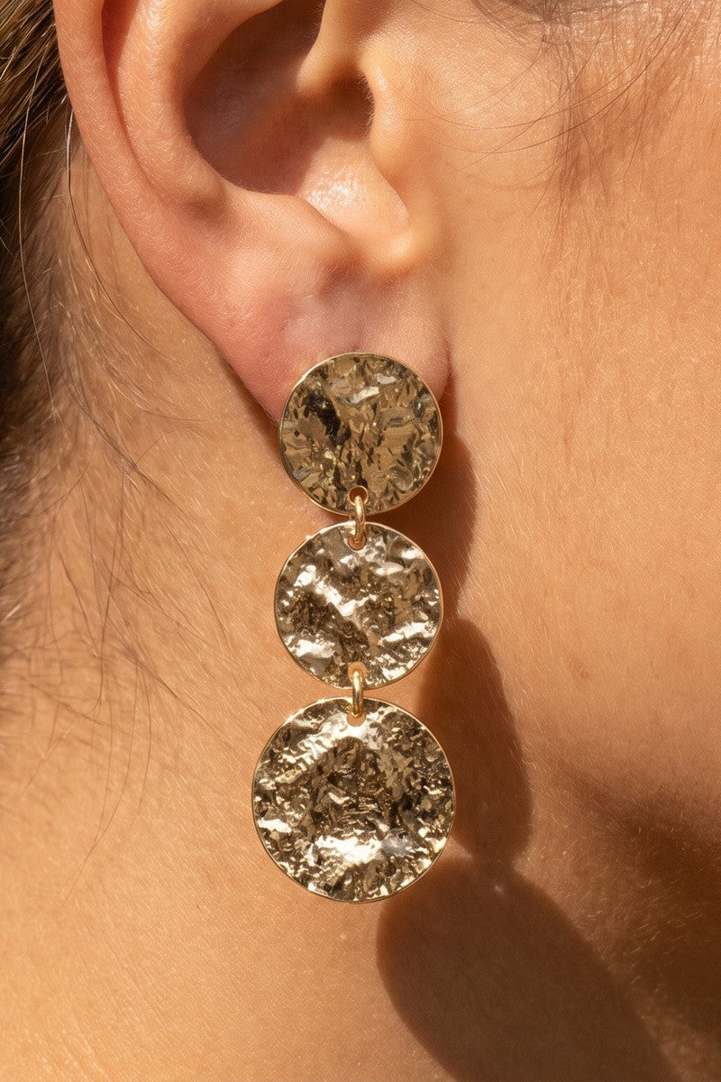 Graduated Hammered Triple Disk Earring