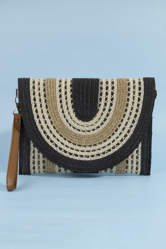 Two Tone Arched Crochet Straw Clutch