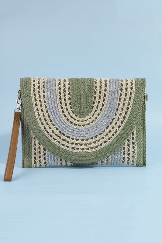 Two Tone Arched Crochet Straw Clutch