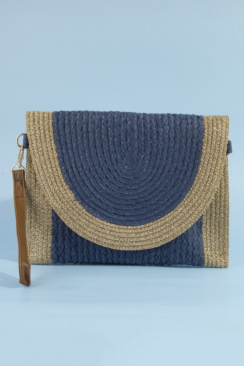 Braided Shimmer Edge Straw Envelope Clutch