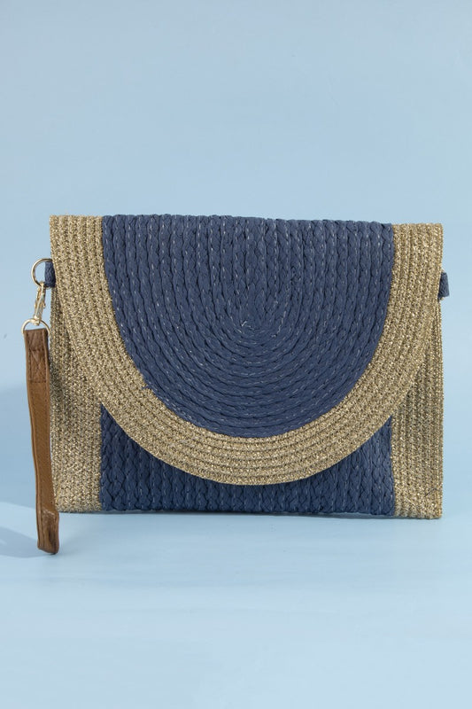 Braided Shimmer Edge Straw Envelope Clutch