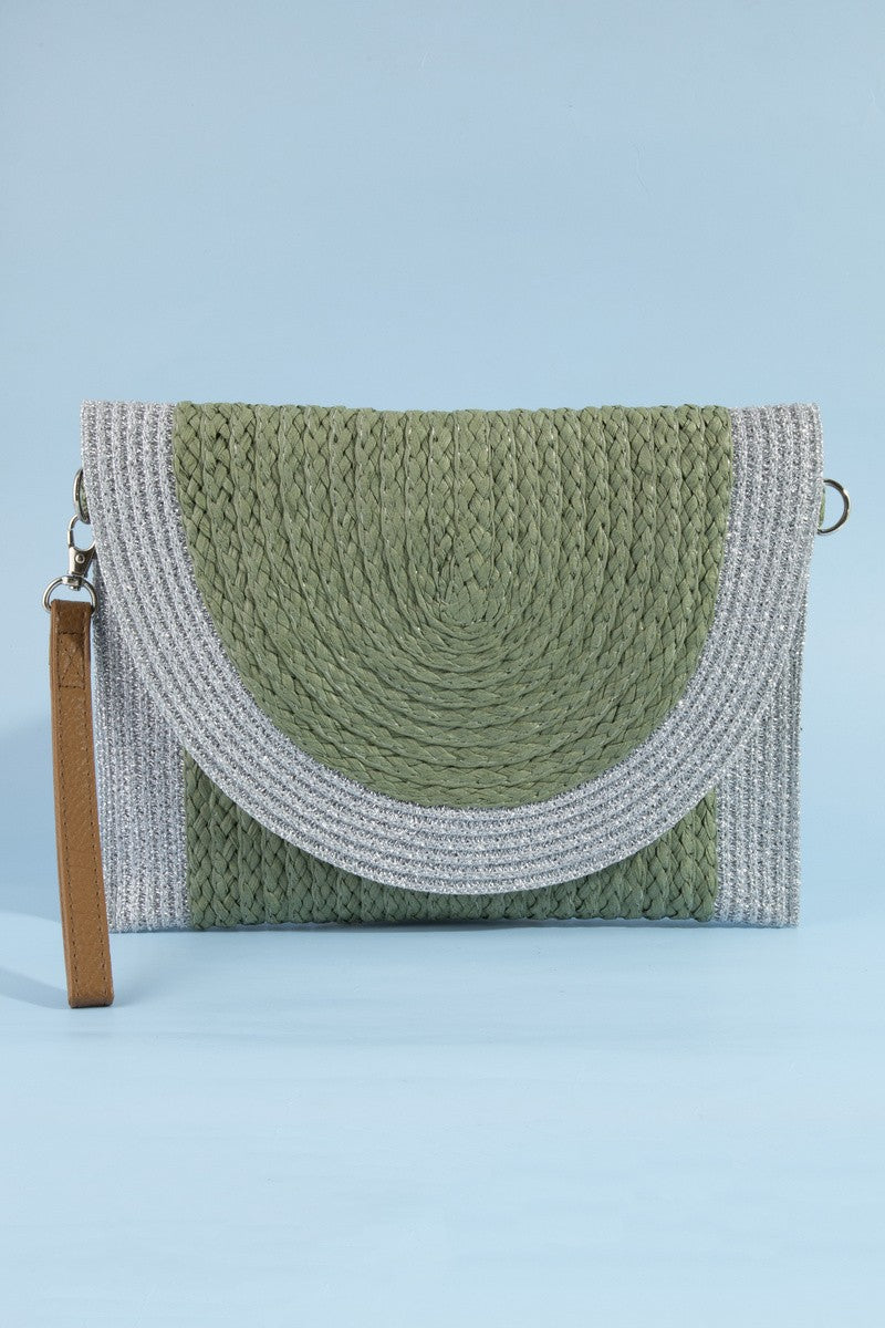 Braided Shimmer Edge Straw Envelope Clutch