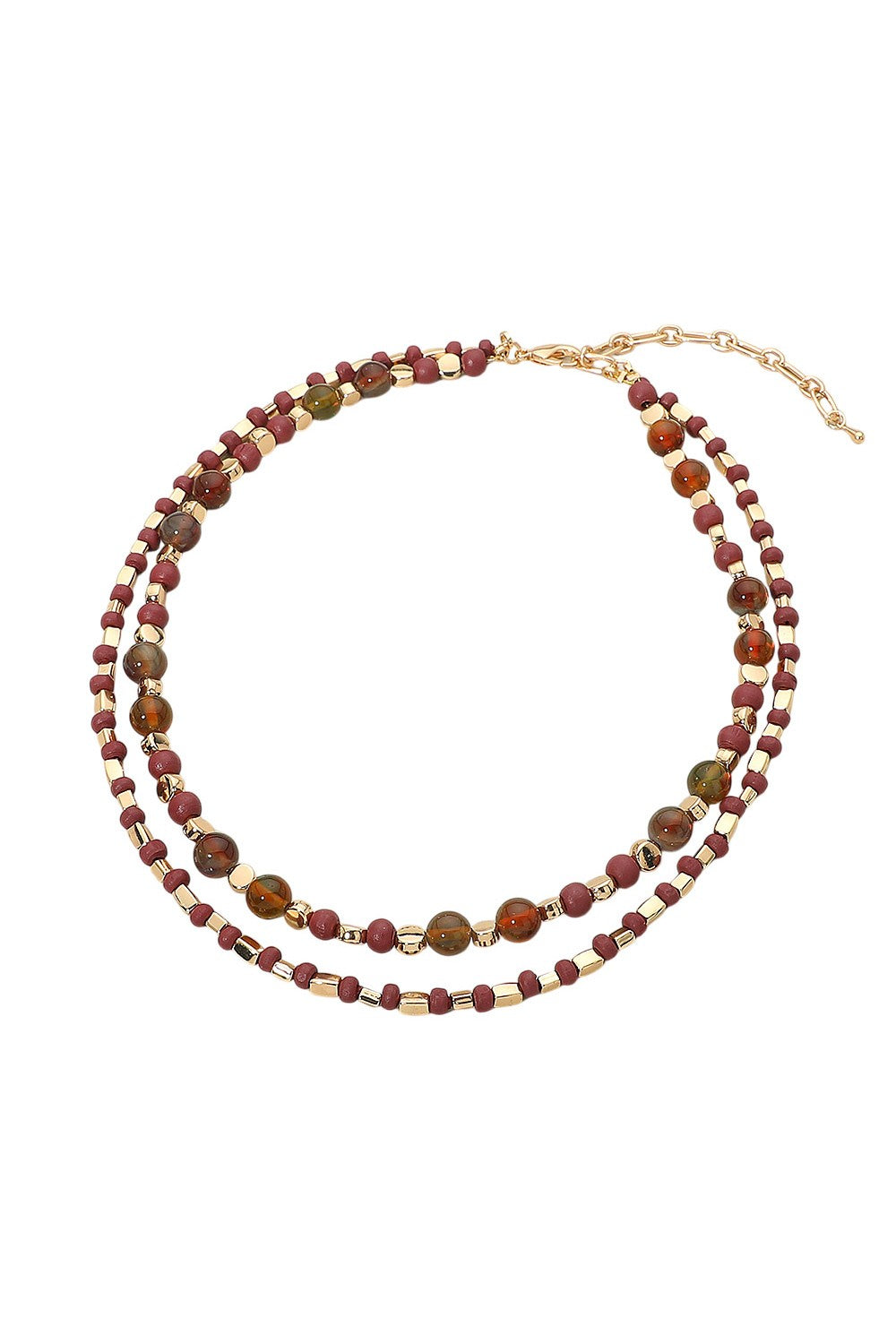 Layered Gameday Beaded Necklace-Garnet