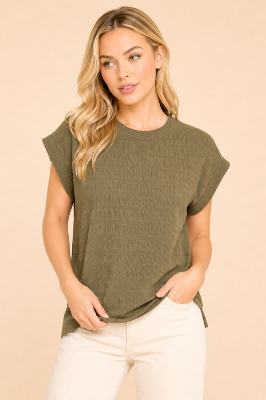 Textured Tonal Stripe Cap Sleeve Top