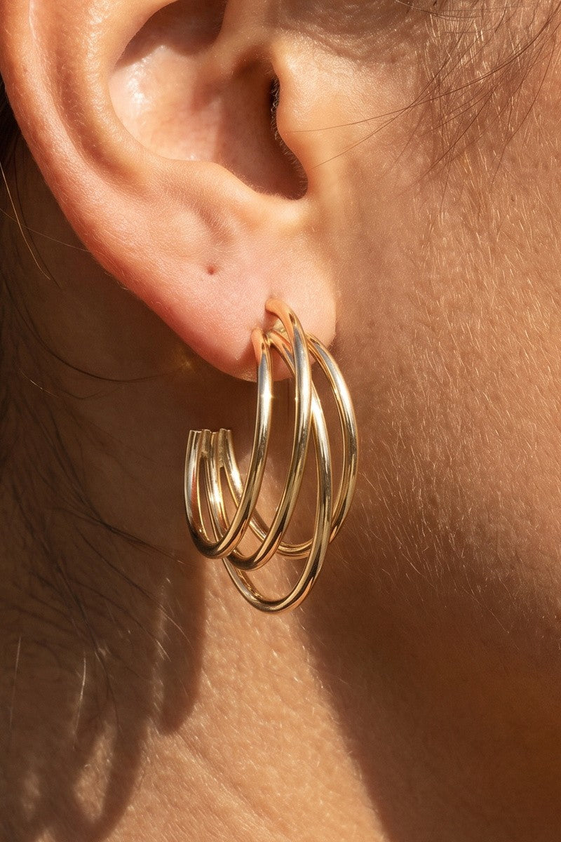Layered Thin Hoop Earrings-Gold