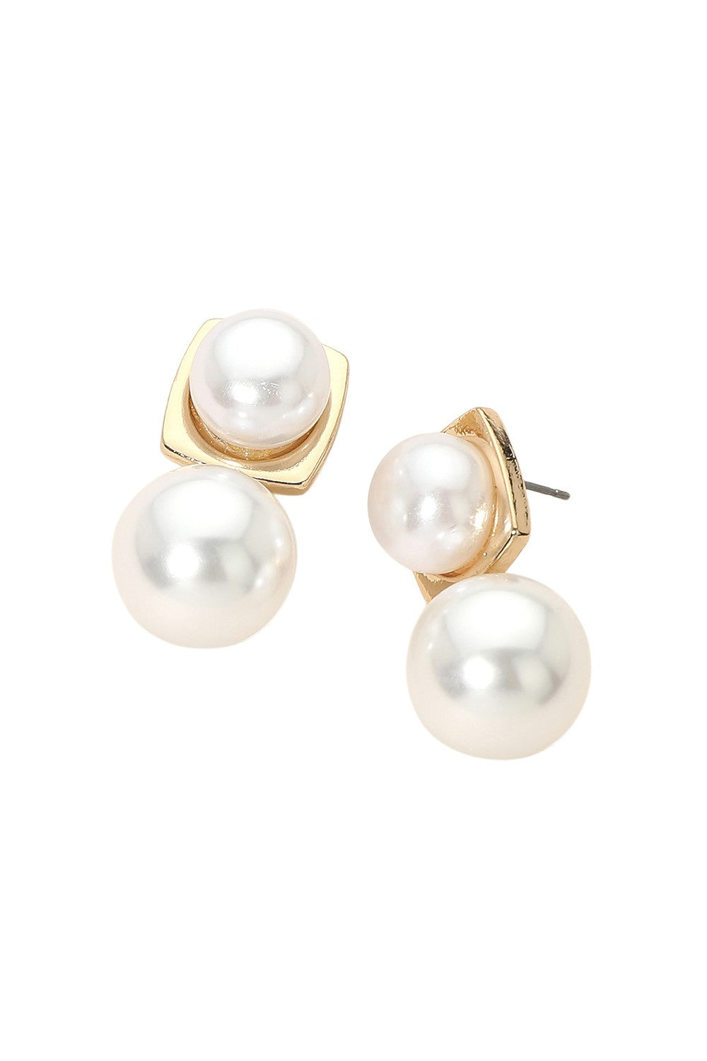 Square Disk Double Pearl Drop Earring