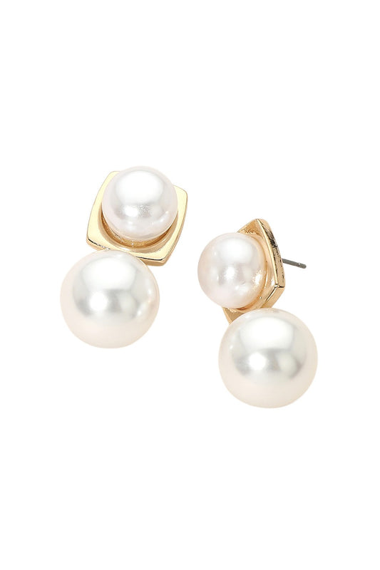 Square Disk Double Pearl Drop Earring