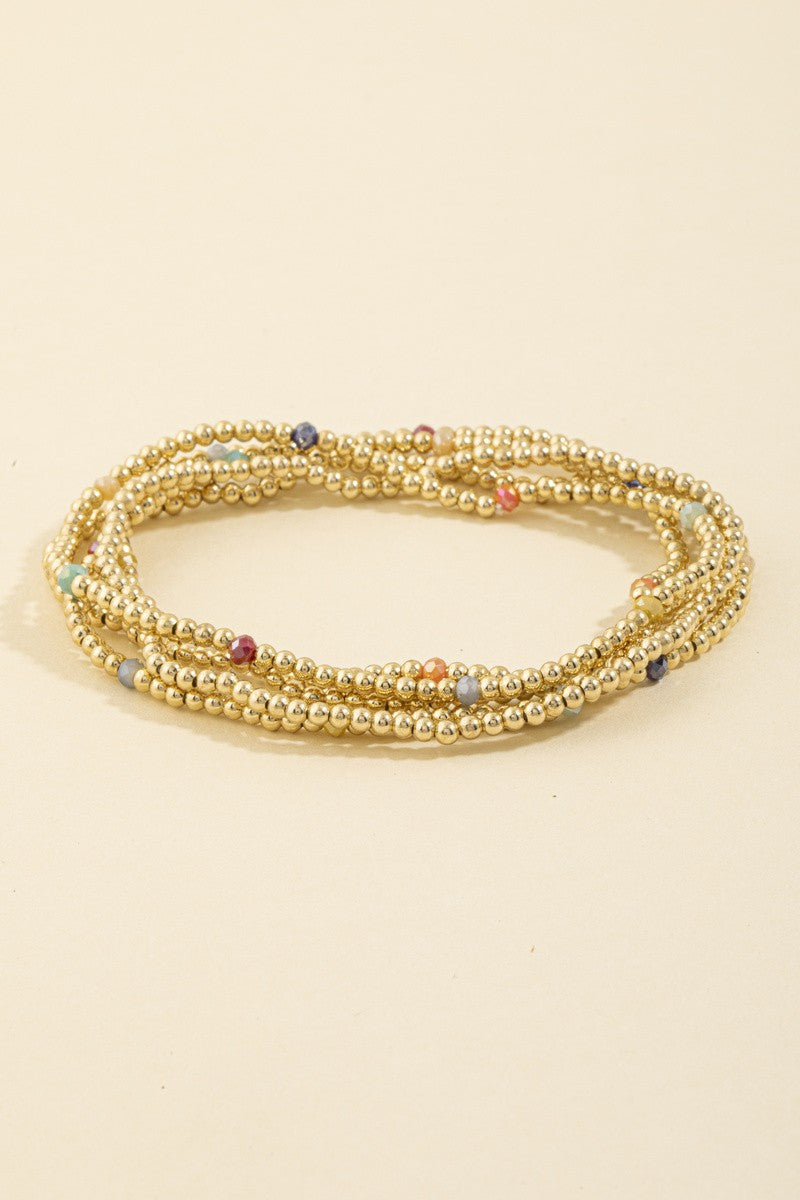 Tiny Gold Ball Bead & Crystal Bracelet Set