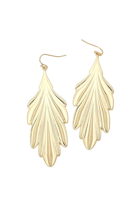 Textured Leaf Drop Earring-Gold