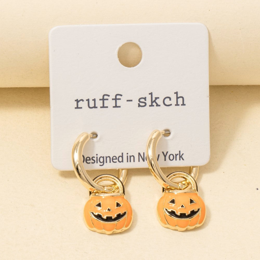 Jack-O-Lantern Charm Hoop Earring
