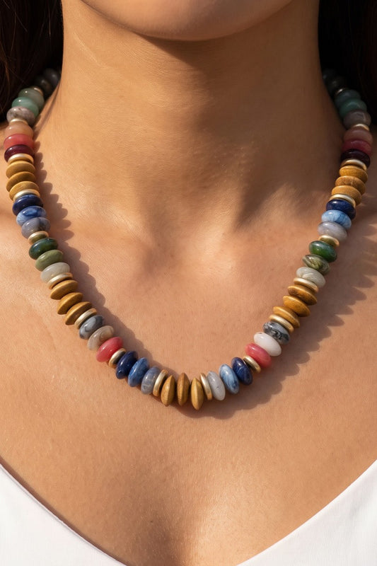 Chunky Rondelle & Gold Disk Beaded Necklace