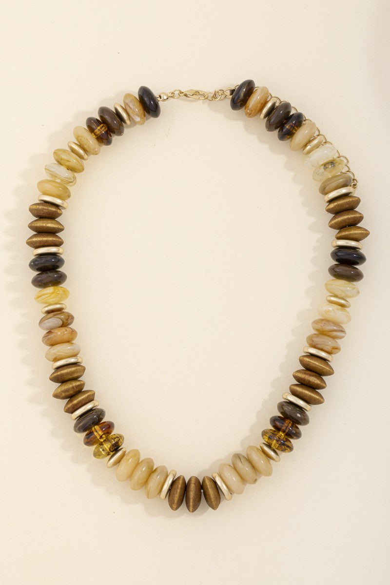 Chunky Rondelle & Gold Disk Beaded Necklace