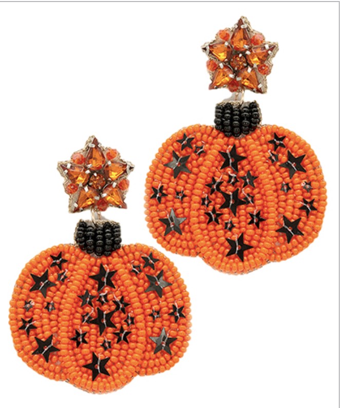 Pumpkin Star Beaded Drop Earring-Orange