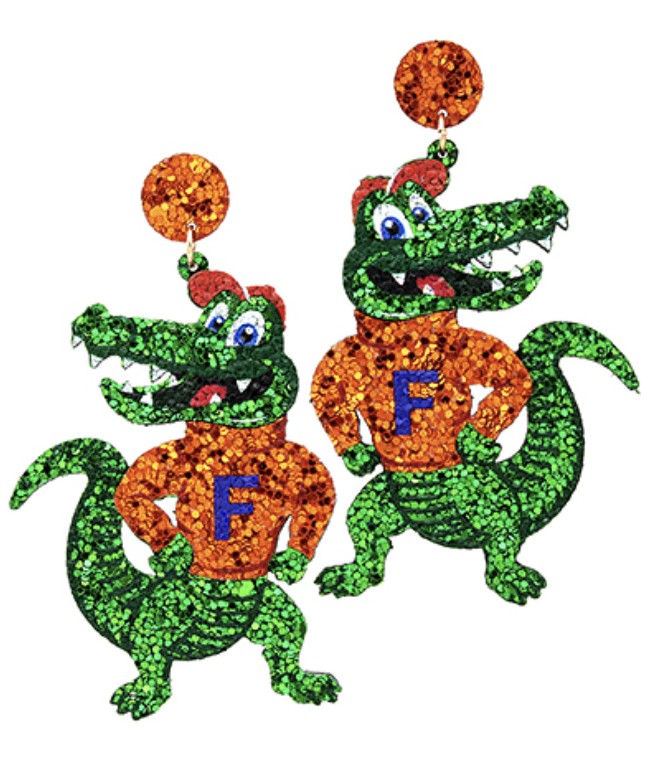 Florida Glitter Gator Earring-Org/Blue