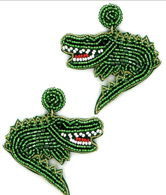 Beaded Alligator Earring-Green