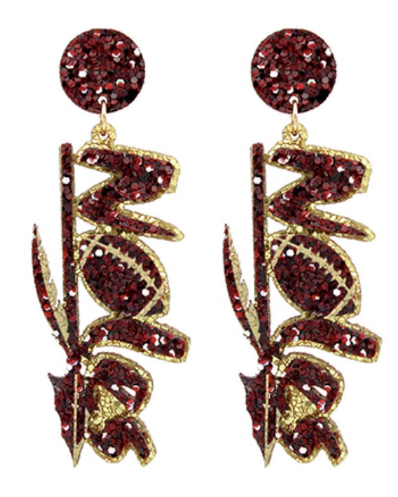 Noles Glitter Football Earring-Garnet