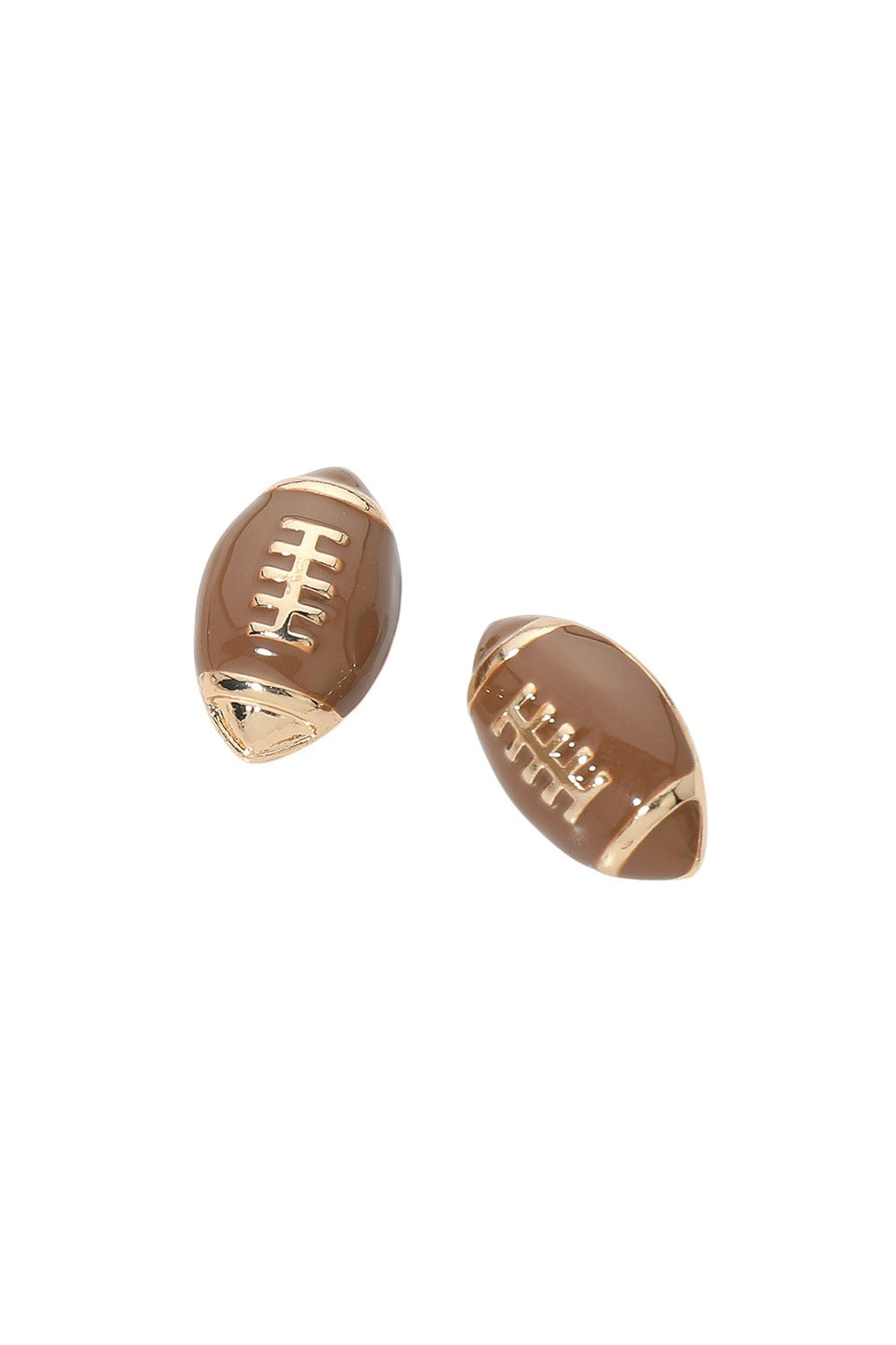 Gold Trim Enamel Football Stud Earring-Brown
