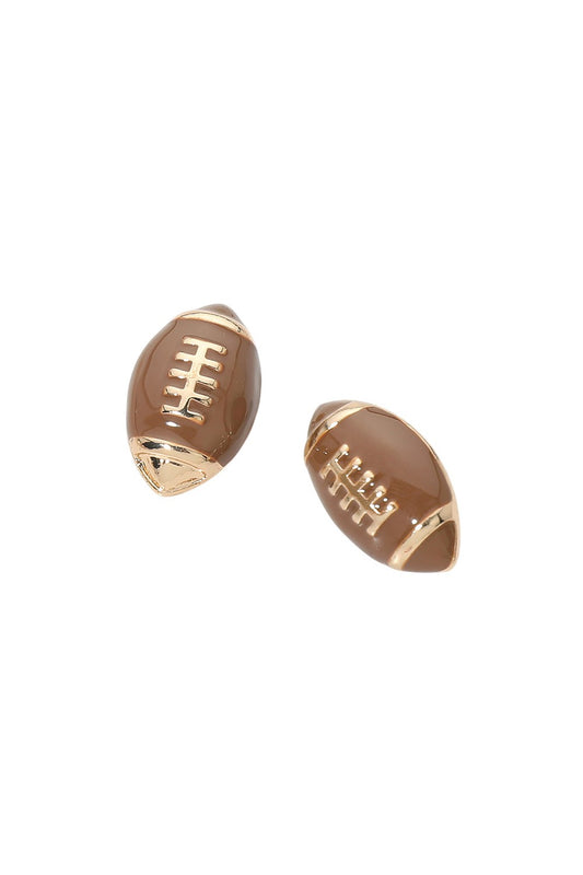 Gold Trim Enamel Football Stud Earring-Brown