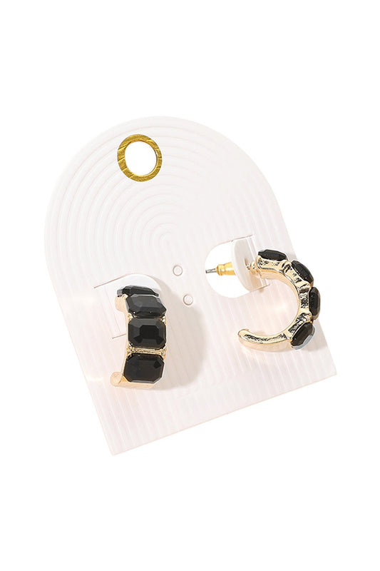 Rectangle Stone Hoop Earring-Black