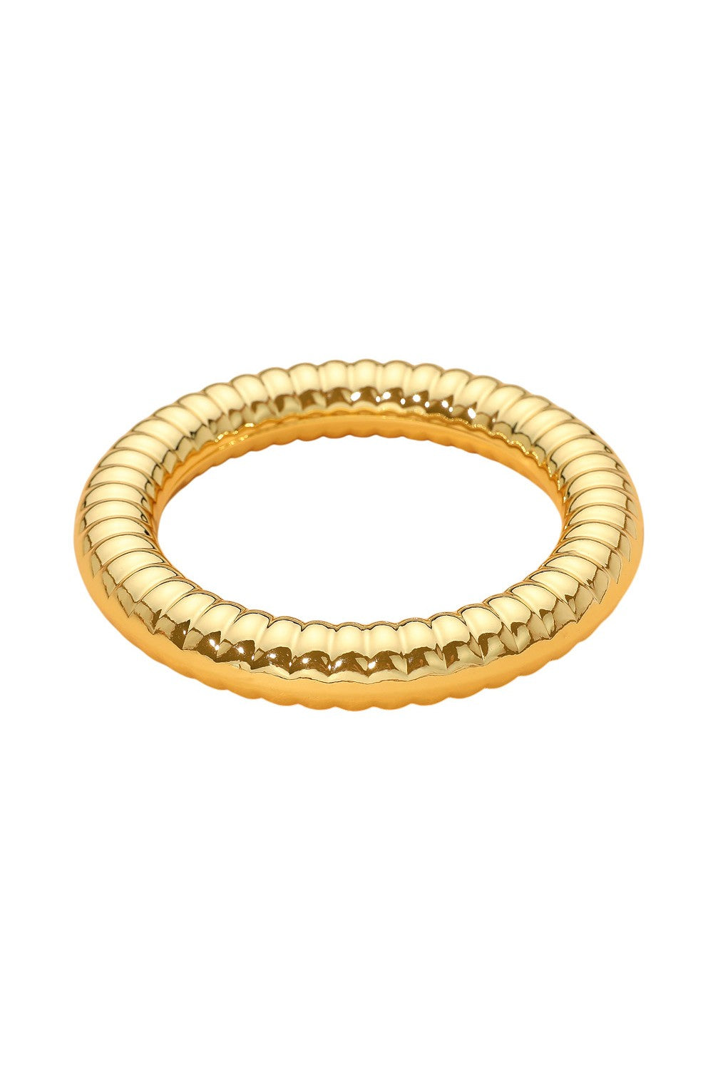 Gold Ribbed Chunky Bangle Bracelet