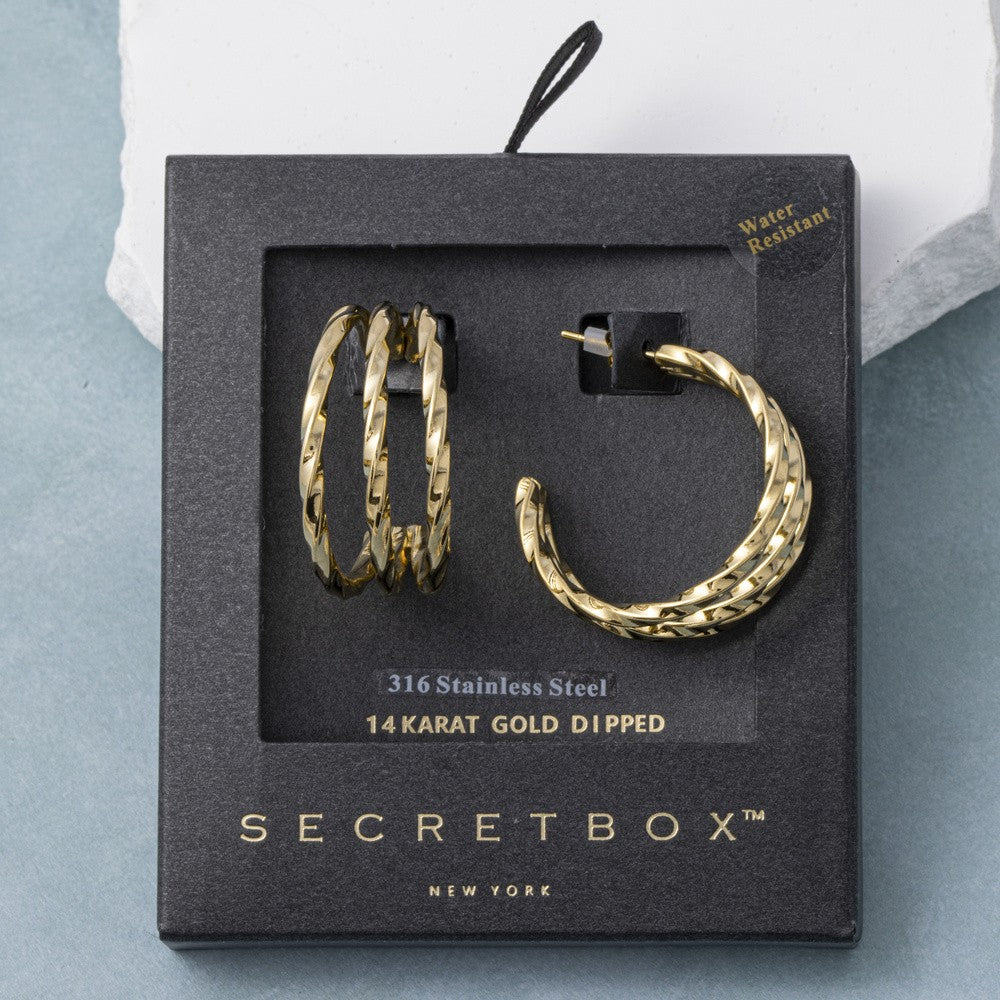 Twist Triple Medium Hoop Earring-Gold