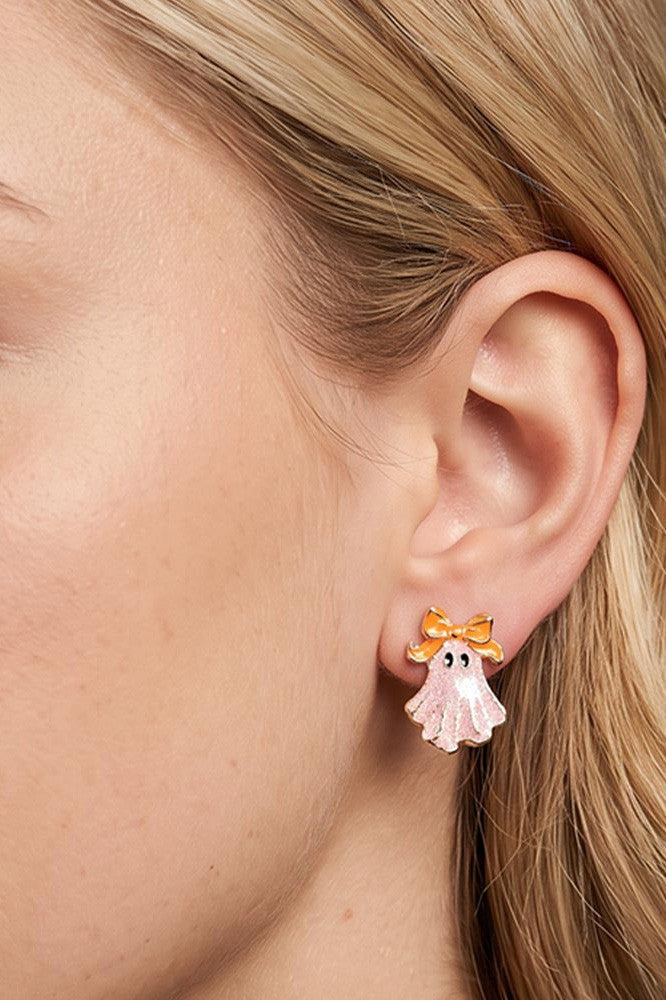 Glitter Ghost w/Bow Stud Earring