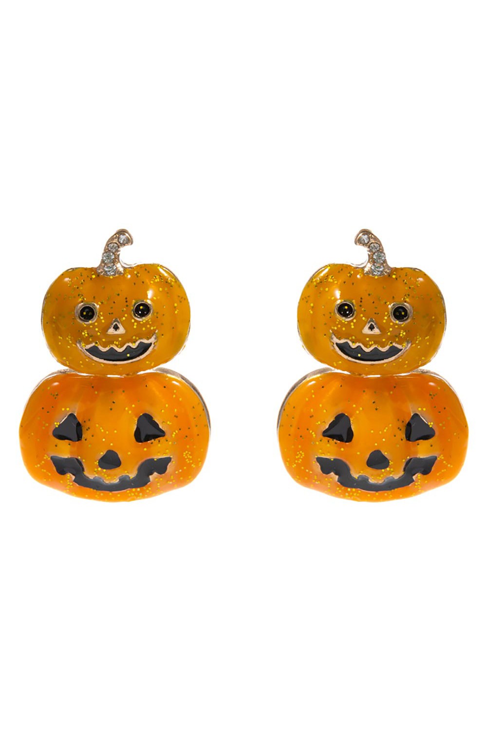 Jack-O-Lantern Stacked Post Earrings-Orange