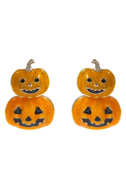 Jack-O-Lantern Stacked Post Earrings-Orange