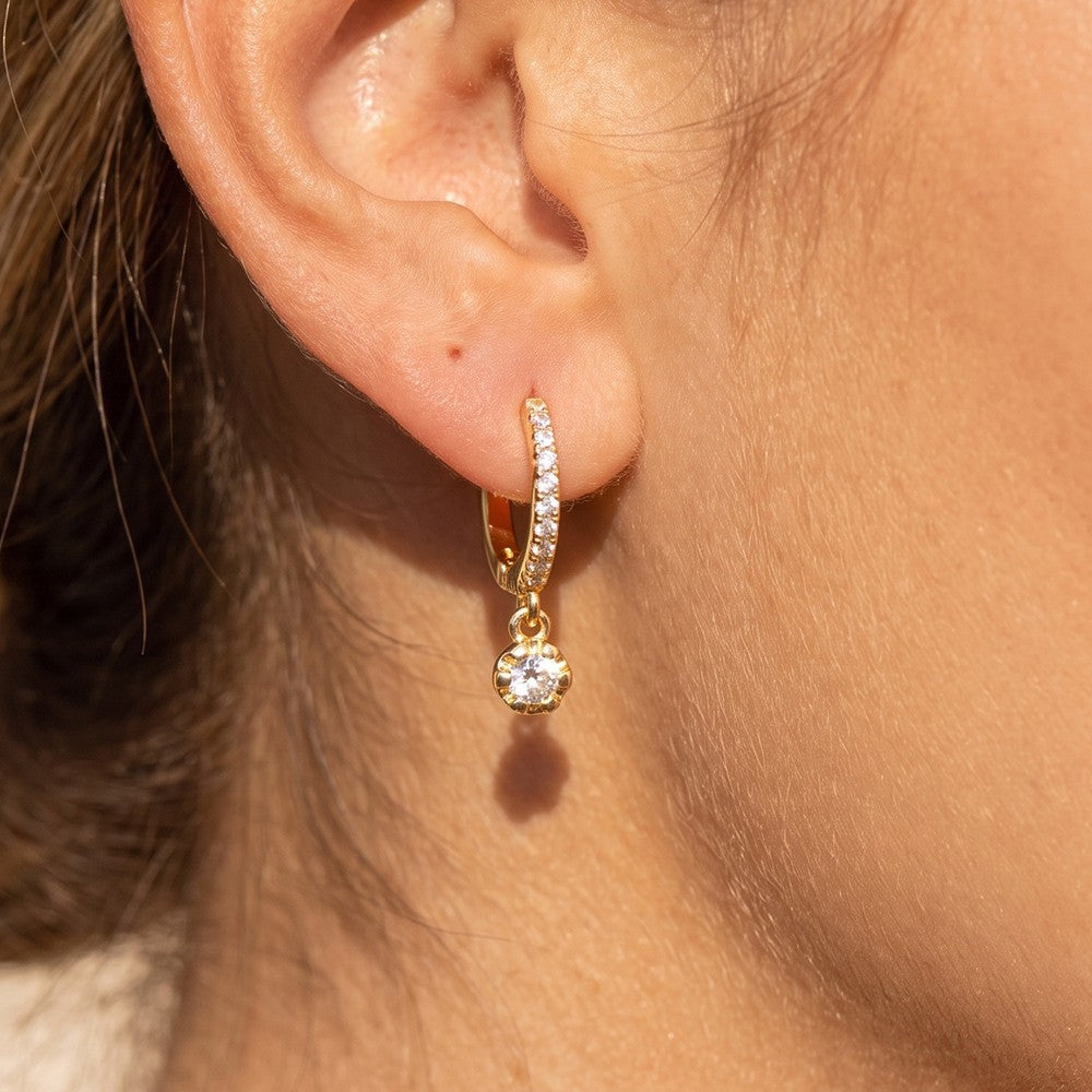 Pave Hoop Round Charm Drop Earring