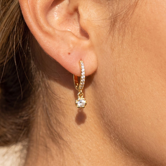 Pave Hoop Round Charm Drop Earring