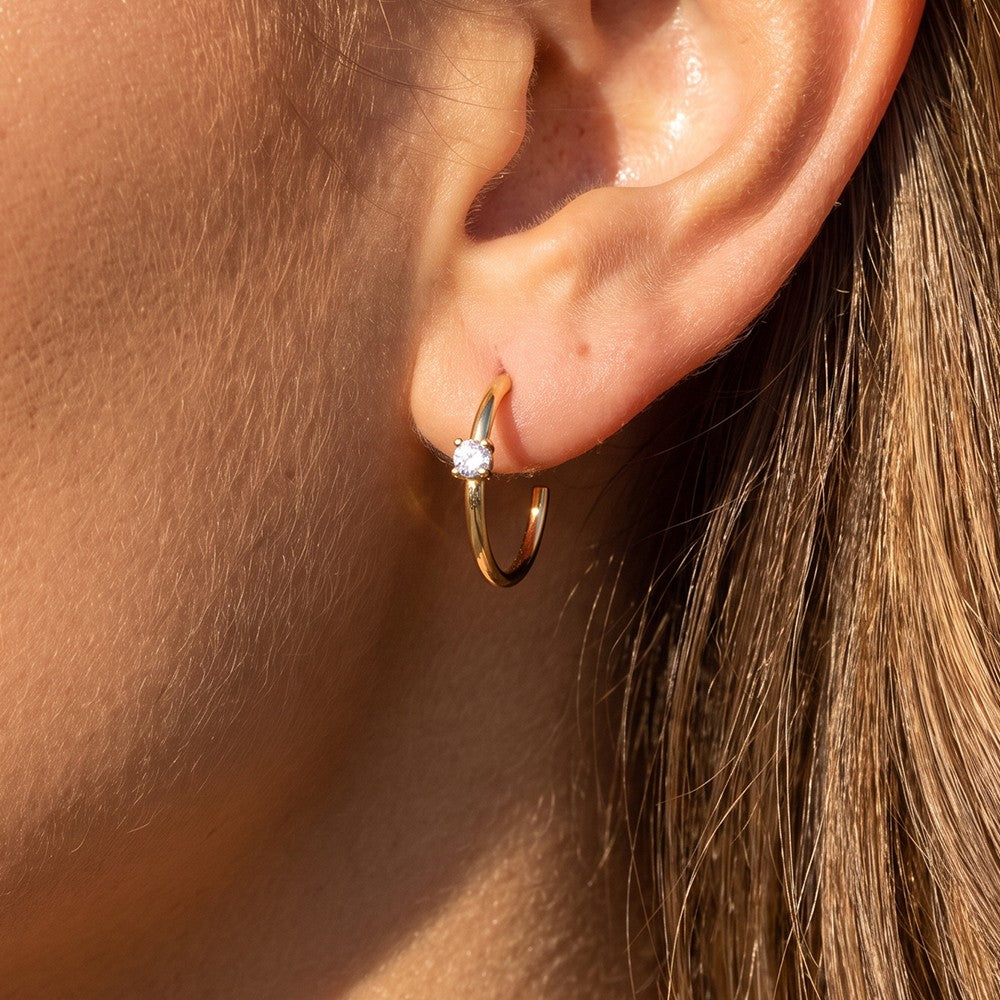Thin Floating CZ Stone Hoop Earring