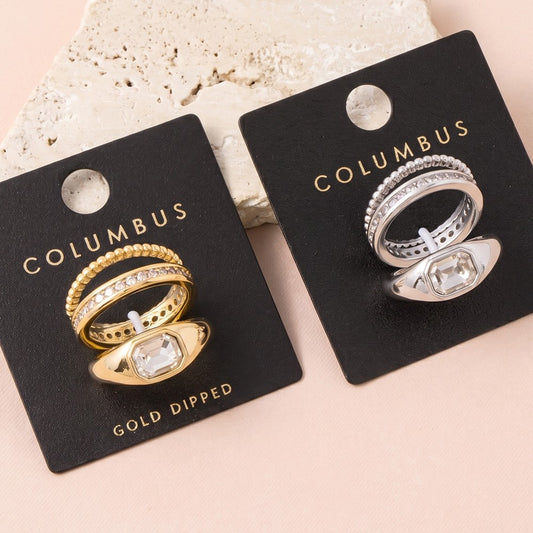 Triple CZ Rectangle Stone Ring Set