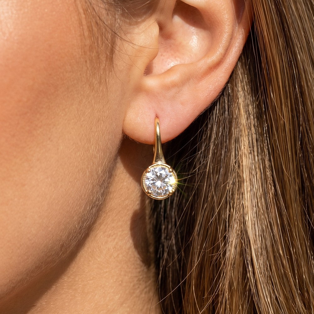 CZ Round Solitaire Drop Earring
