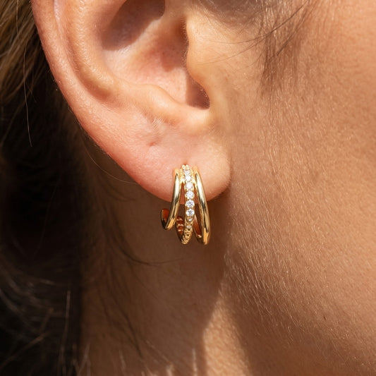 Micro Pave Triple Huggie Hoop Earring