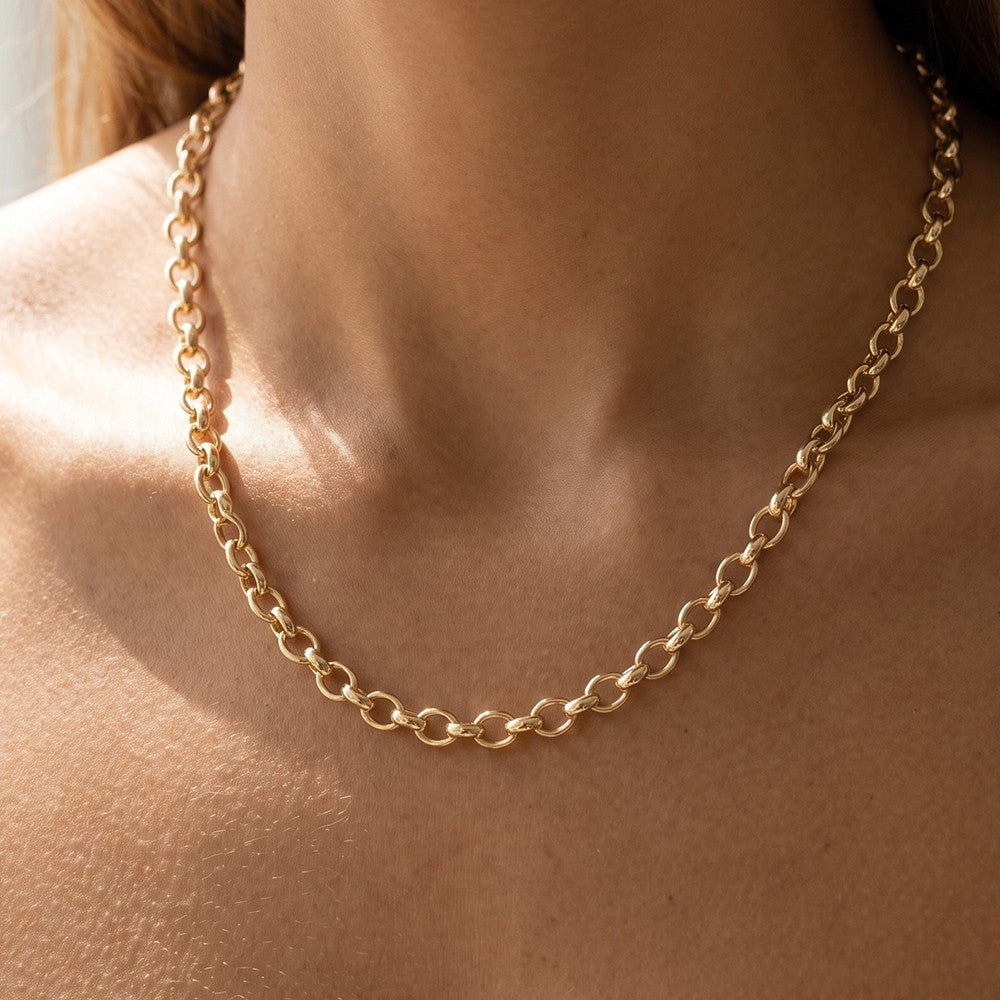 Gold Oval Link Rolo Chain Necklace