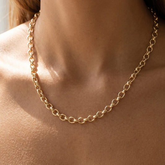 Gold Oval Link Rolo Chain Necklace