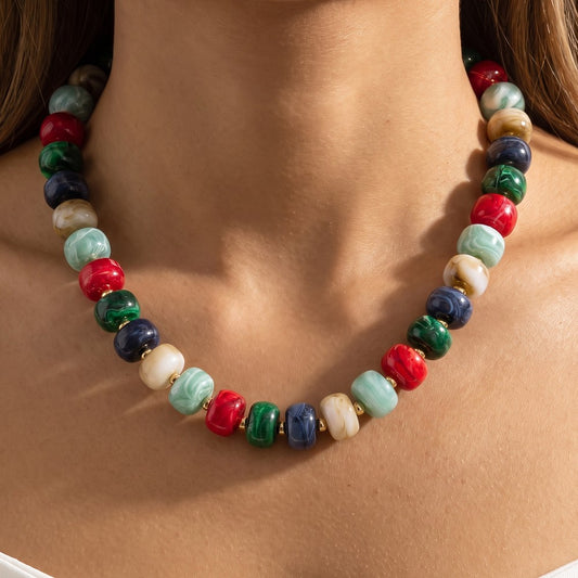 Winter Chunky Rondelle Bead Necklace-Multi