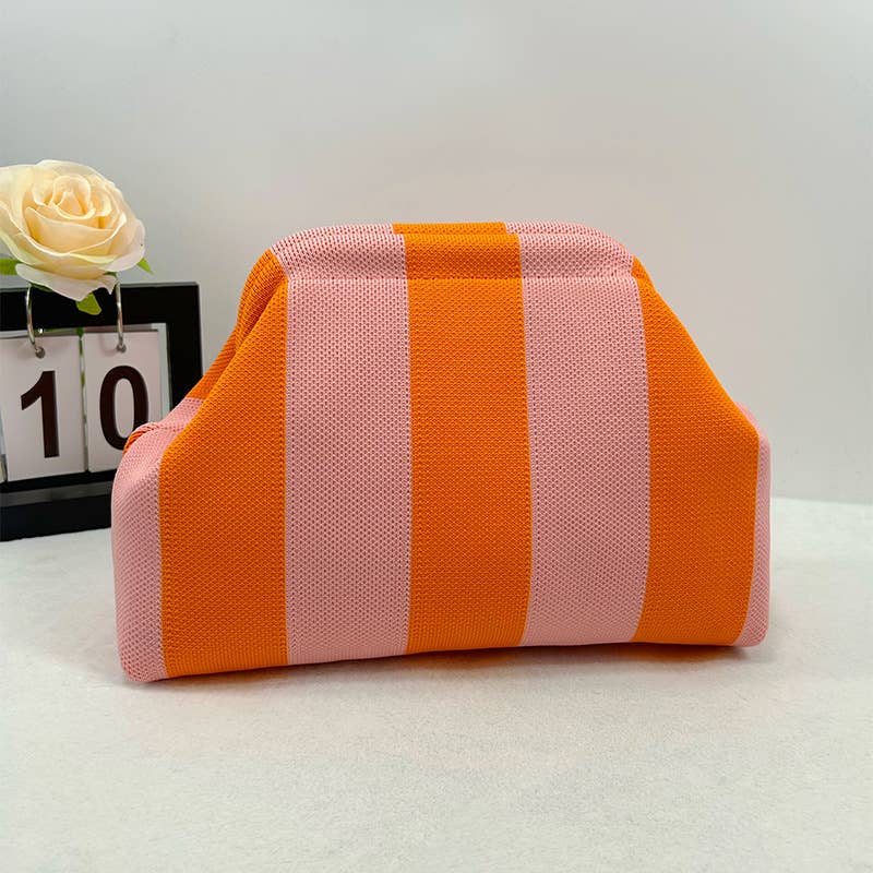 Color-block Striped Knit Cosmetic Bag with Personalization