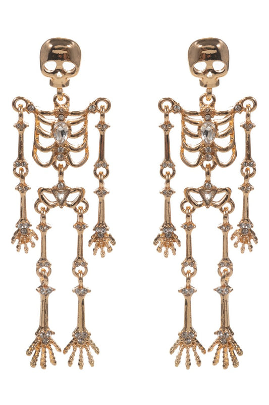 Skeleton Rhinestone Drop Earring-Gold