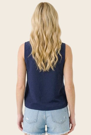 Solid Sleeveless Ruffle Split Neck Top
