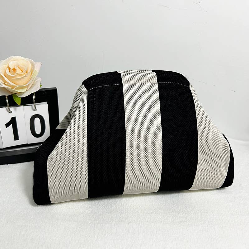 Color-block Striped Knit Cosmetic Bag with Personalization
