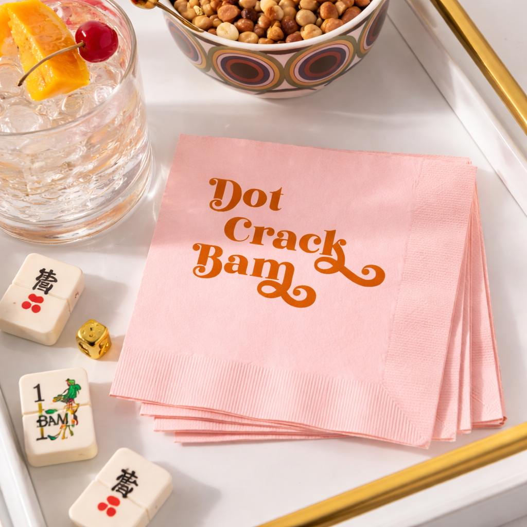 Dot Bam Crack Mahjong Pink and Orange Foil Cocktail Napkin