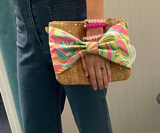 Let's Get Tropical Print Bow Cork Wristlet