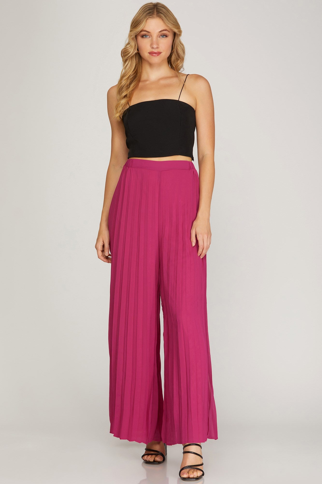 Wide Leg Pleated Chiffon Pants